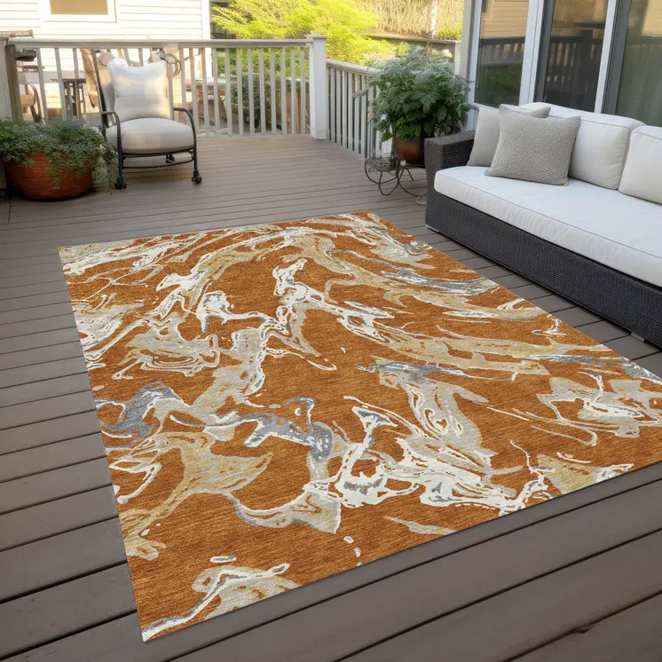3' X 5' Copper Gray And Ivory Abstract Washable Indoor Outdoor Area Rug