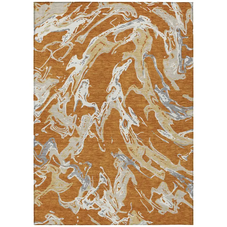 3' X 5' Copper Gray And Ivory Abstract Washable Indoor Outdoor Area Rug
