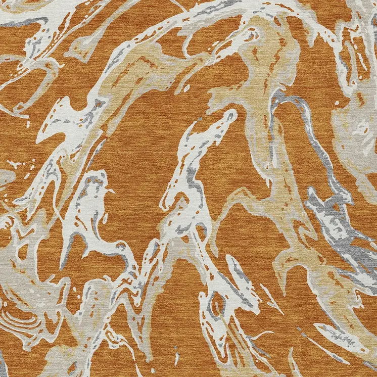 5' X 8' Copper Gray And Ivory Abstract Washable Indoor Outdoor Area Rug