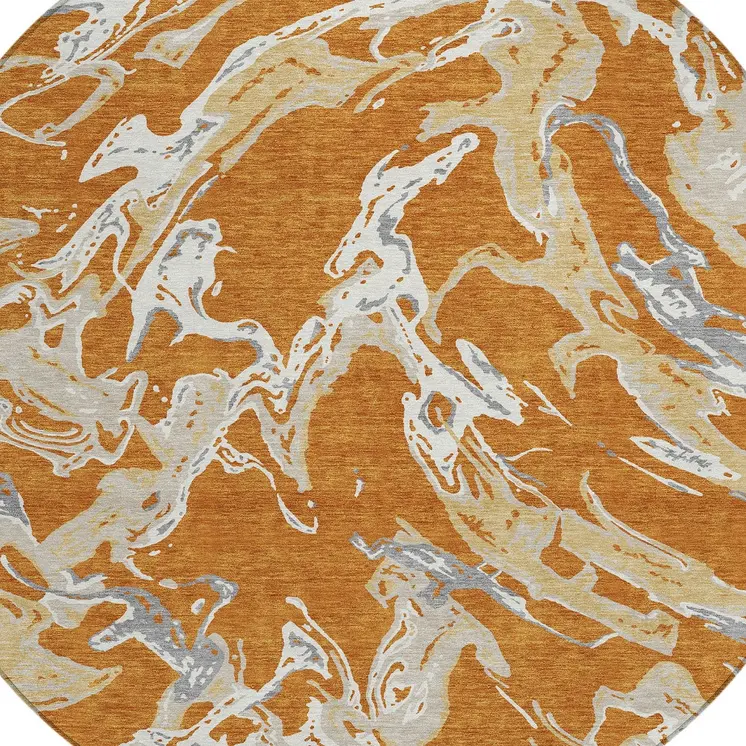 8' Copper Gray And Ivory Round Abstract Washable Indoor Outdoor Area Rug