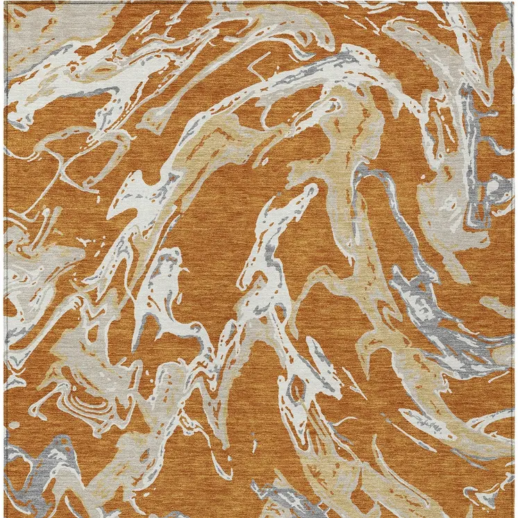 10' X 14' Copper Gray And Ivory Abstract Washable Indoor Outdoor Area Rug