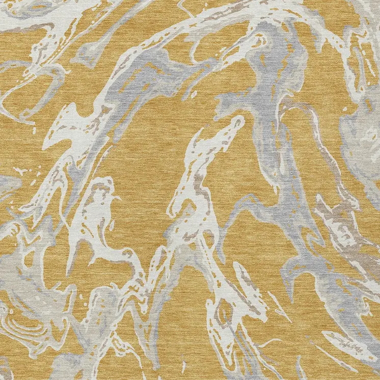 9' X 12' Gold Gray And Ivory Abstract Washable Indoor Outdoor Area Rug