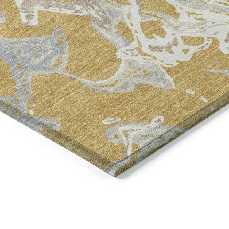 10' X 14' Gold Gray And Ivory Abstract Washable Indoor Outdoor Area Rug