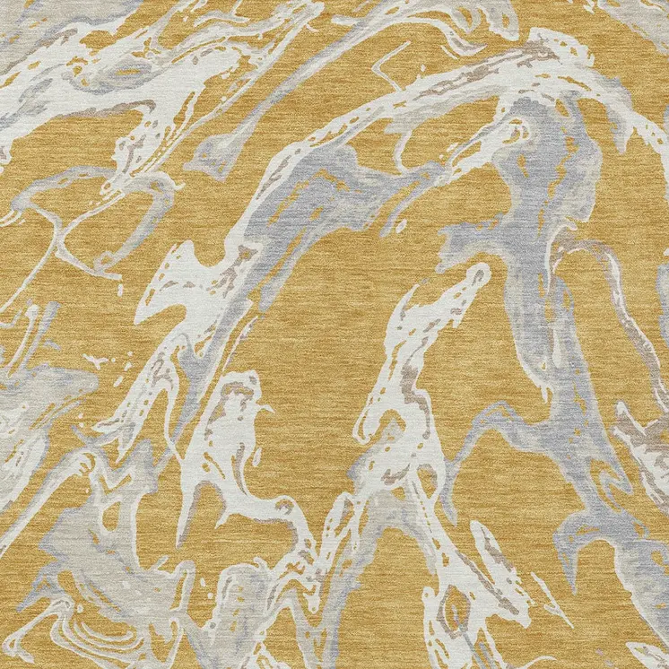 10' X 14' Gold Gray And Ivory Abstract Washable Indoor Outdoor Area Rug