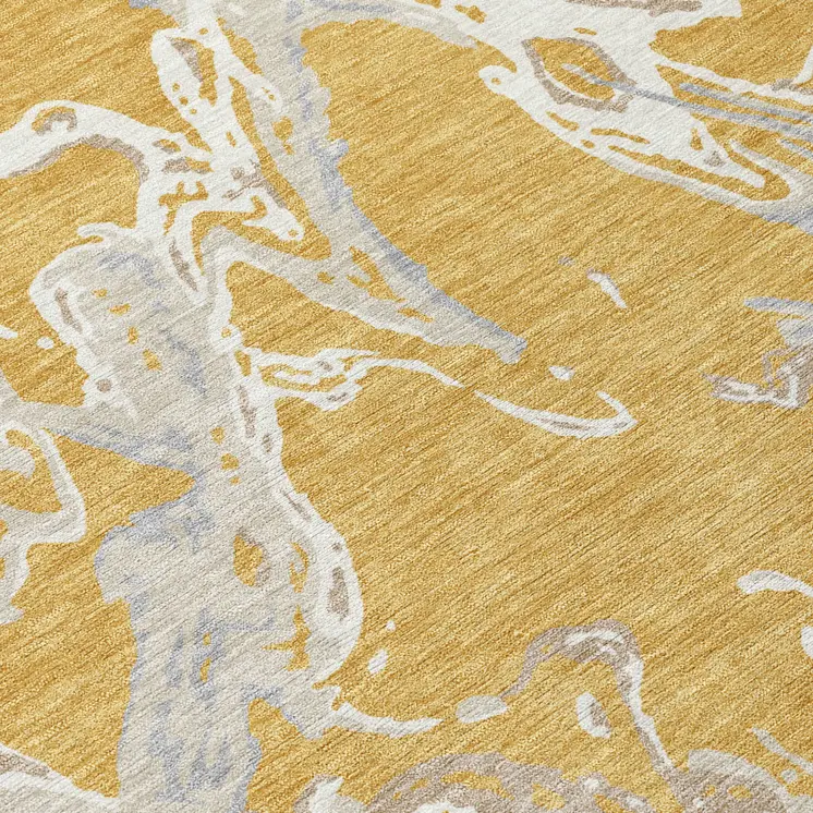 10' X 14' Gold Gray And Ivory Abstract Washable Indoor Outdoor Area Rug