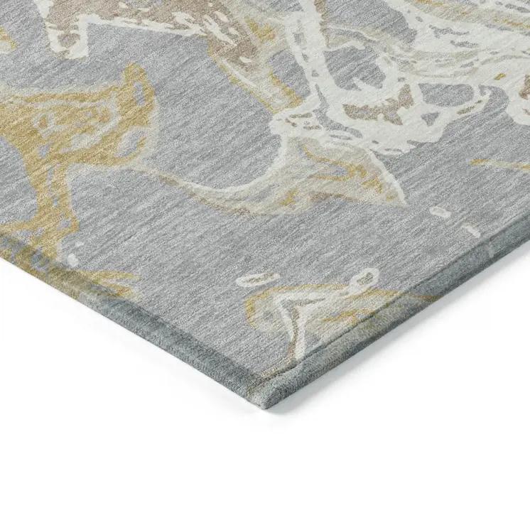 5' X 8' Gray Ivory And Gold Abstract Washable Indoor Outdoor Area Rug