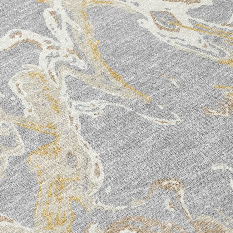 5' X 8' Gray Ivory And Gold Abstract Washable Indoor Outdoor Area Rug