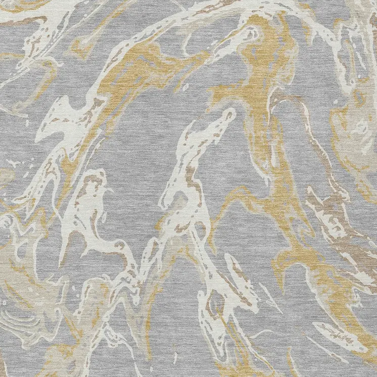 9' X 12' Gray Ivory And Gold Abstract Washable Indoor Outdoor Area Rug
