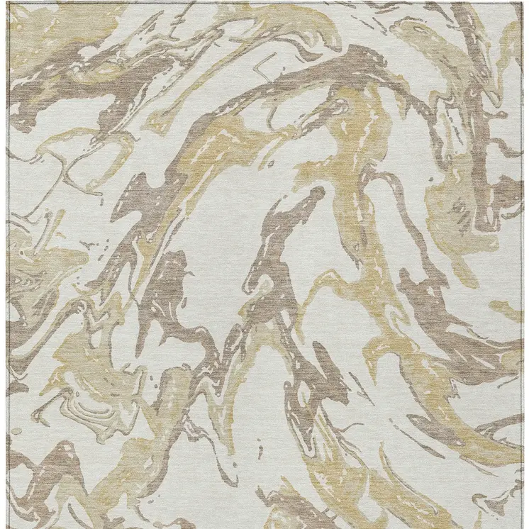 5' X 8' Ivory Gold And Brown Abstract Washable Indoor Outdoor Area Rug