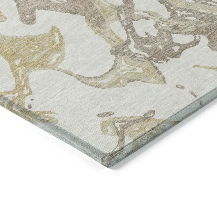 5' X 8' Ivory Gold And Brown Abstract Washable Indoor Outdoor Area Rug