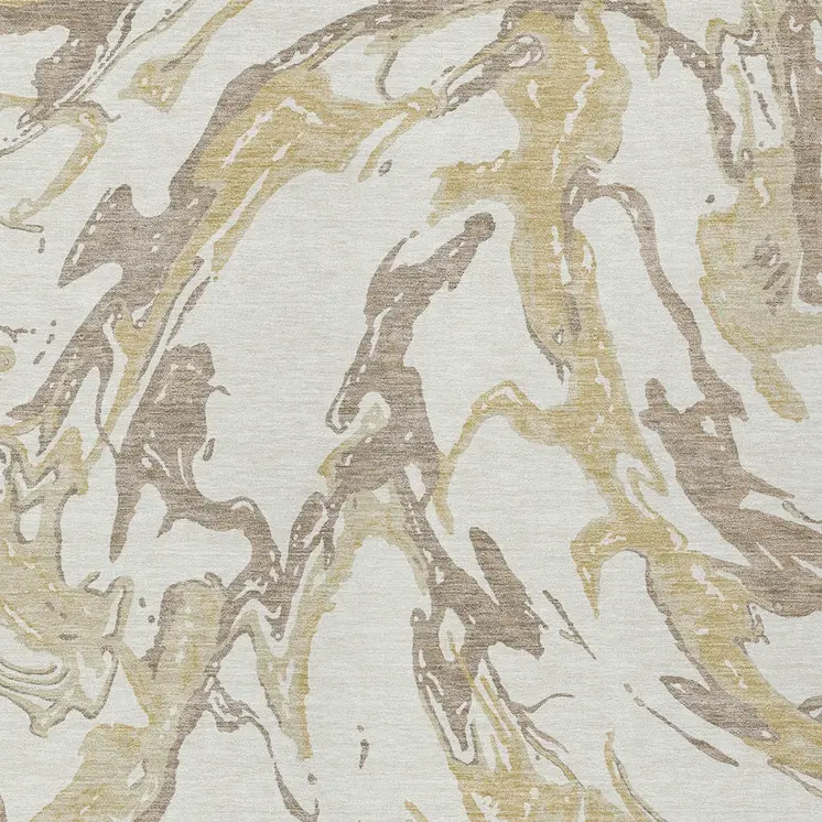 5' X 8' Ivory Gold And Brown Abstract Washable Indoor Outdoor Area Rug