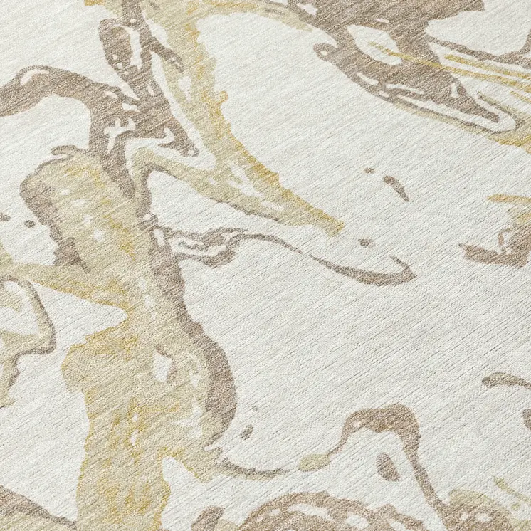 5' X 8' Ivory Gold And Brown Abstract Washable Indoor Outdoor Area Rug
