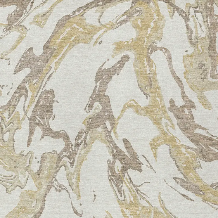 8' X 10' Ivory Gold And Brown Abstract Washable Indoor Outdoor Area Rug