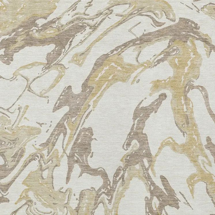 9' X 12' Ivory Gold And Brown Abstract Washable Indoor Outdoor Area Rug