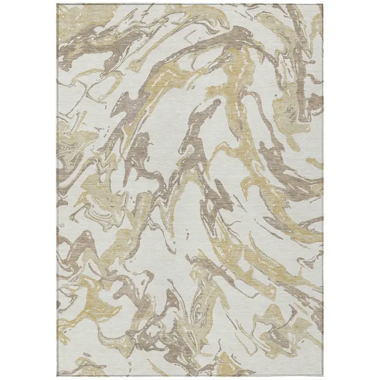 10' X 14' Ivory Gold And Brown Abstract Washable Indoor Outdoor Area Rug
