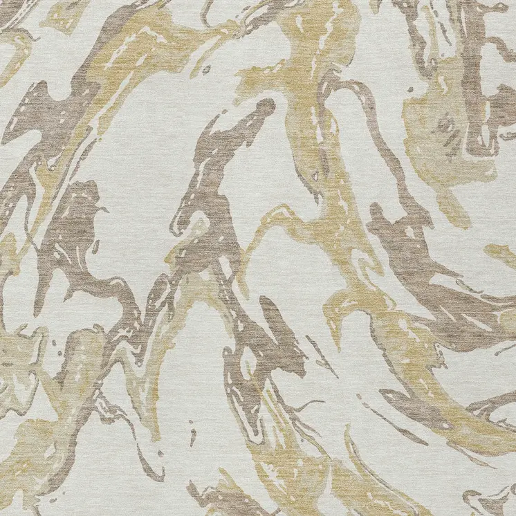 10' X 14' Ivory Gold And Brown Abstract Washable Indoor Outdoor Area Rug