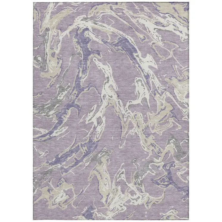 5' X 8' Lavender And Ivory Abstract Washable Indoor Outdoor Area Rug