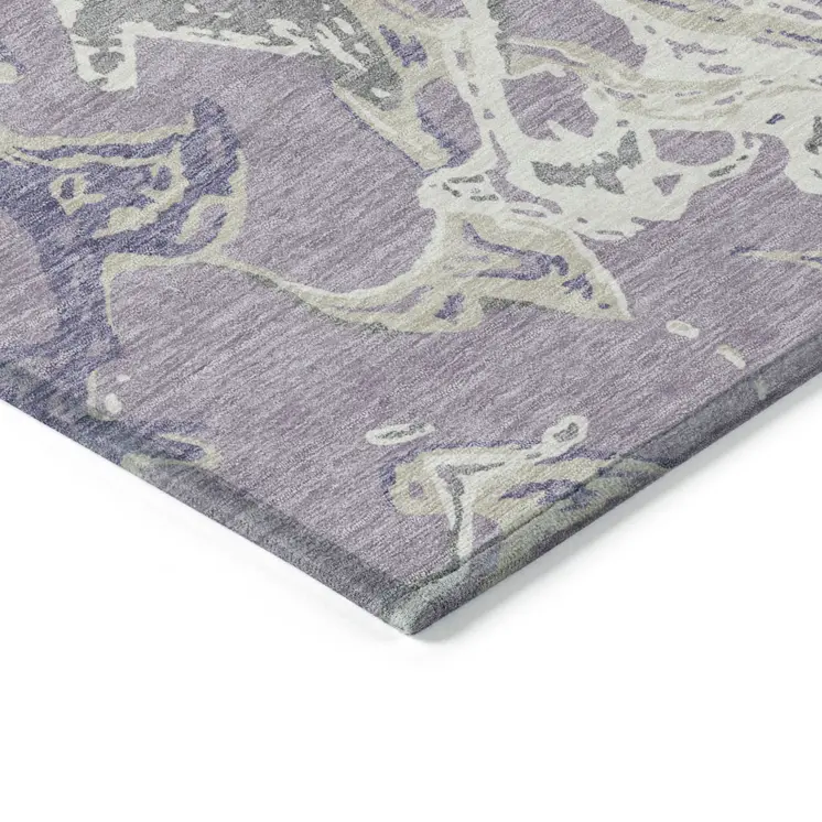 9' X 12' Lavender And Ivory Abstract Washable Indoor Outdoor Area Rug