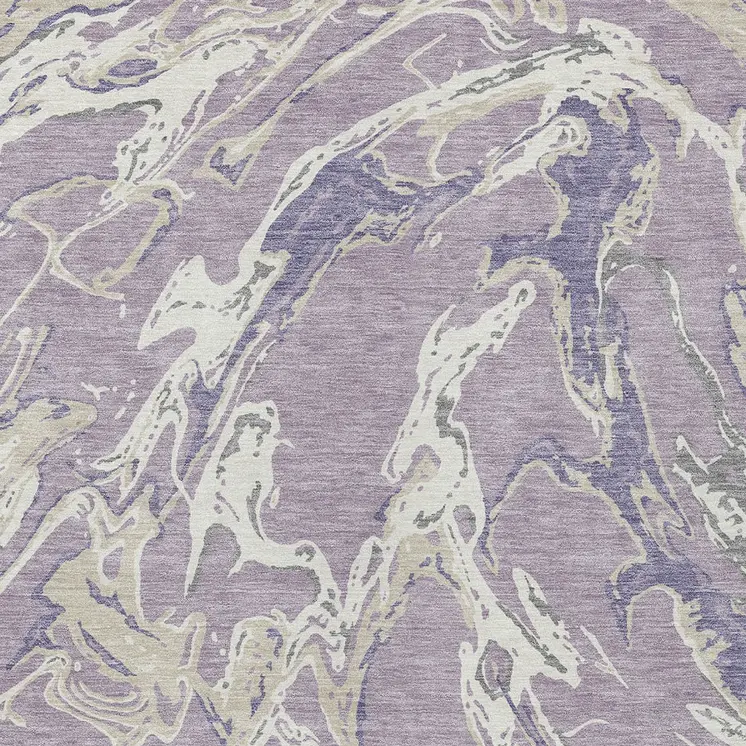 9' X 12' Lavender And Ivory Abstract Washable Indoor Outdoor Area Rug