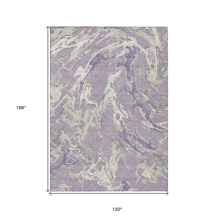 10' X 14' Lavender And Ivory Abstract Washable Indoor Outdoor Area Rug