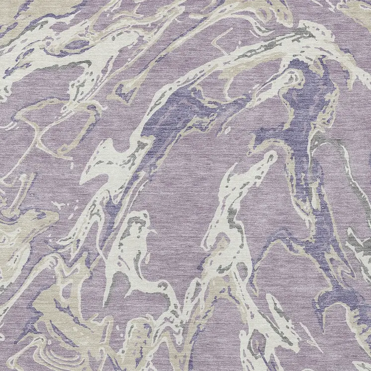 10' X 14' Lavender And Ivory Abstract Washable Indoor Outdoor Area Rug