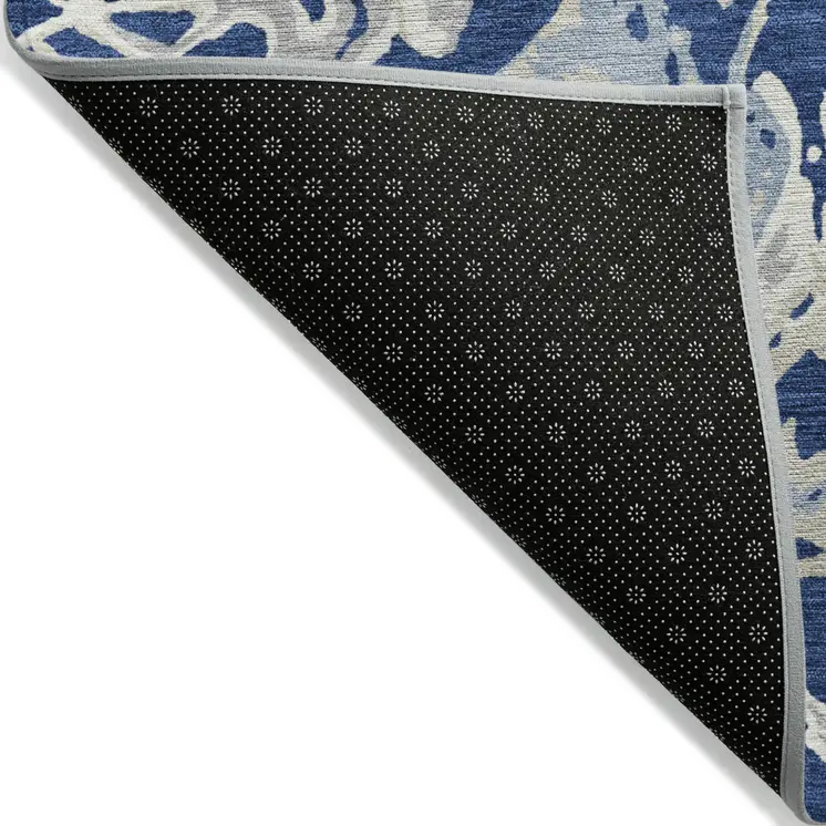 8' X 10' Navy Blue Gray And Ivory Abstract Washable Indoor Outdoor Area Rug