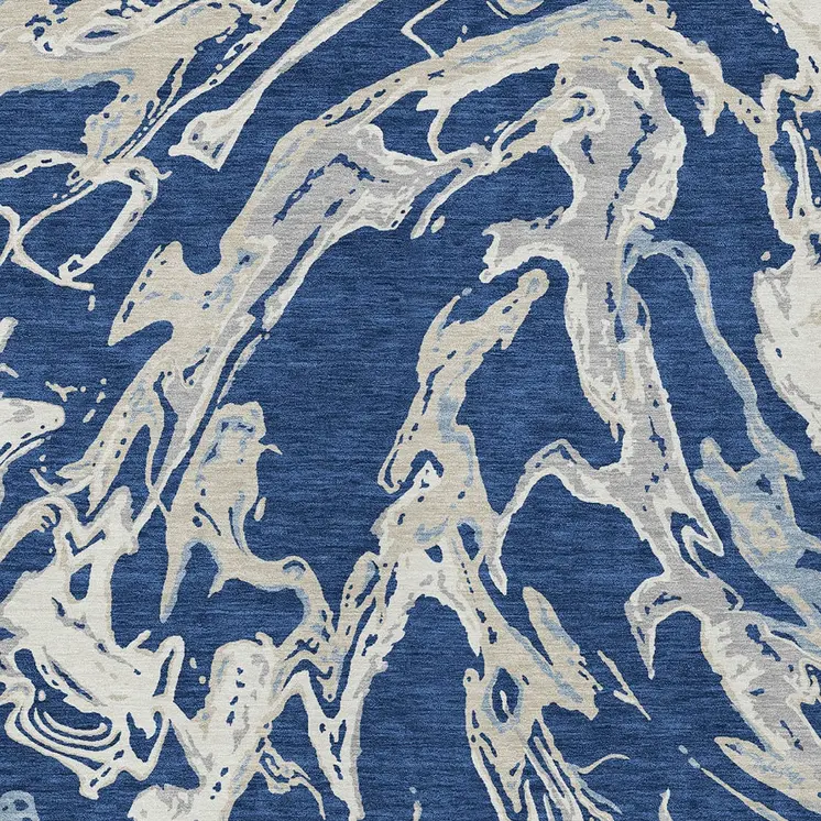8' X 10' Navy Blue Gray And Ivory Abstract Washable Indoor Outdoor Area Rug