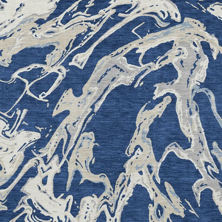 9' X 12' Navy Blue Gray And Ivory Abstract Washable Indoor Outdoor Area Rug