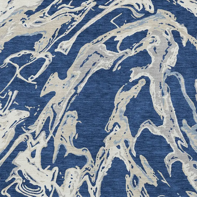 10' X 14' Navy Blue Gray And Ivory Abstract Washable Indoor Outdoor Area Rug