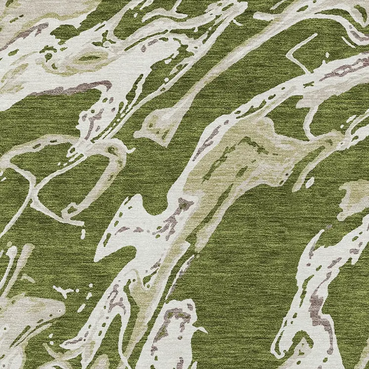 3' X 5' Olive Green And Ivory Abstract Washable Indoor Outdoor Area Rug