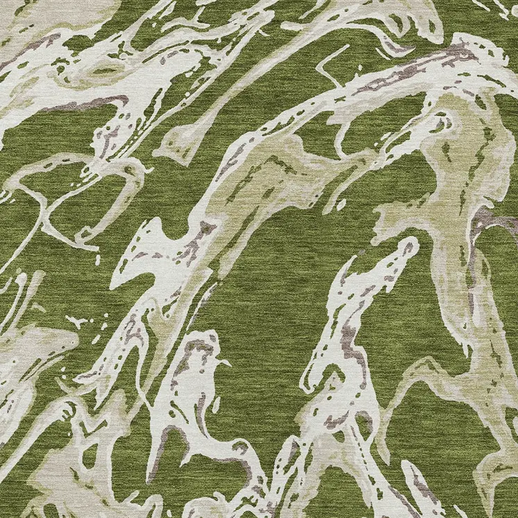 8' X 10' Olive Green And Ivory Abstract Washable Indoor Outdoor Area Rug