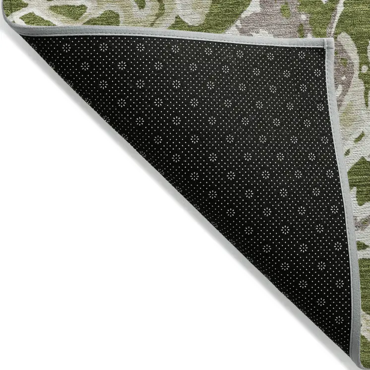8' X 10' Olive Green And Ivory Abstract Washable Indoor Outdoor Area Rug