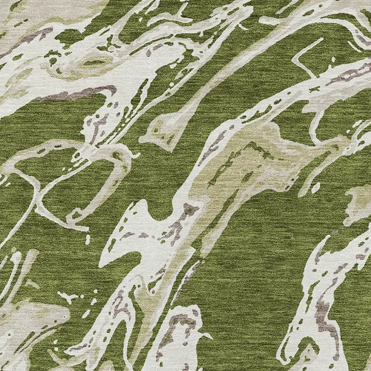 8' X 10' Olive Green And Ivory Abstract Washable Indoor Outdoor Area Rug