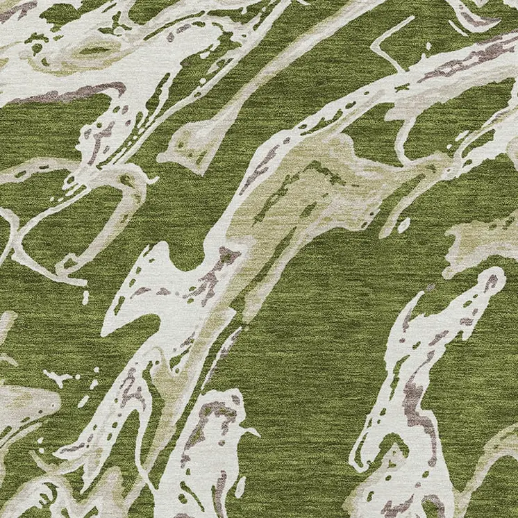 9' X 12' Olive Green And Ivory Abstract Washable Indoor Outdoor Area Rug