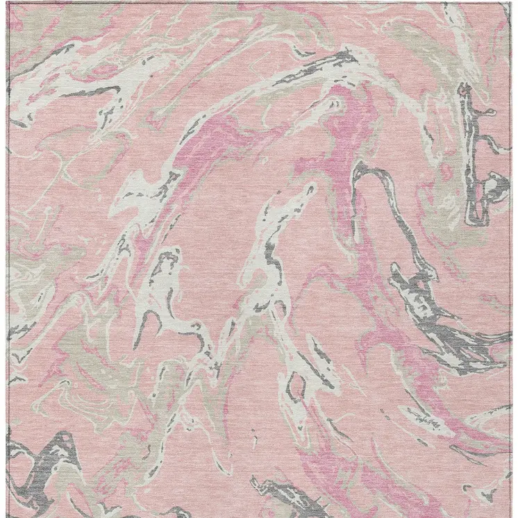 8' X 10' Pink Gray And Ivory Abstract Washable Indoor Outdoor Area Rug