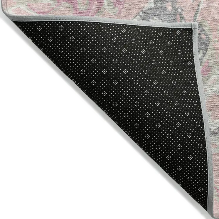 8' X 10' Pink Gray And Ivory Abstract Washable Indoor Outdoor Area Rug