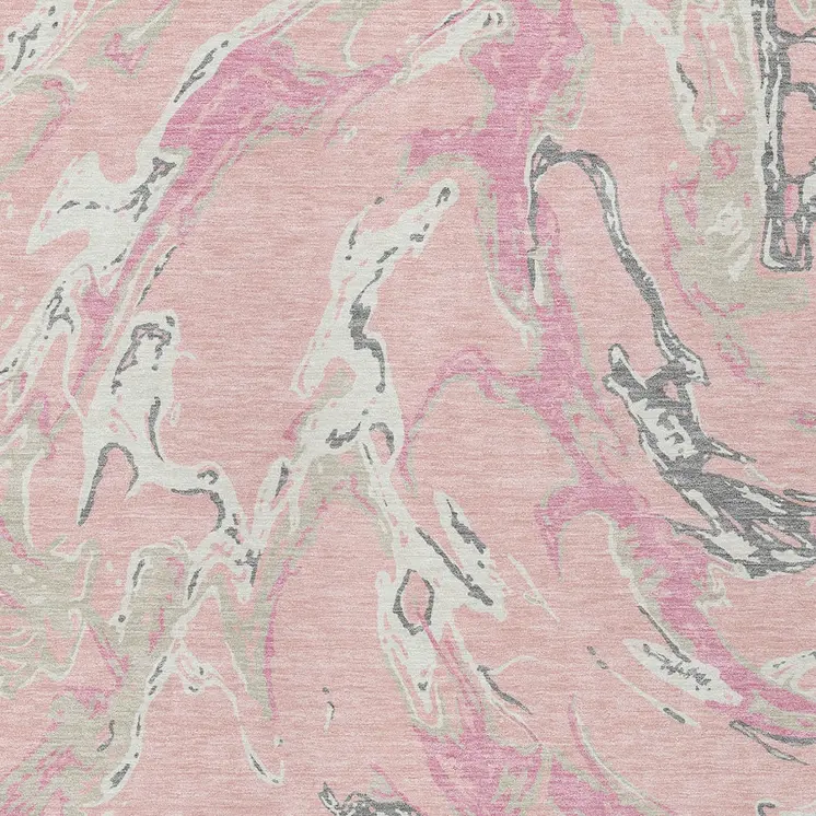 8' X 10' Pink Gray And Ivory Abstract Washable Indoor Outdoor Area Rug