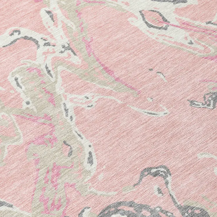 8' X 10' Pink Gray And Ivory Abstract Washable Indoor Outdoor Area Rug