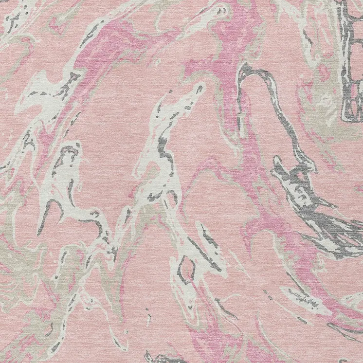 9' X 12' Pink Gray And Ivory Abstract Washable Indoor Outdoor Area Rug
