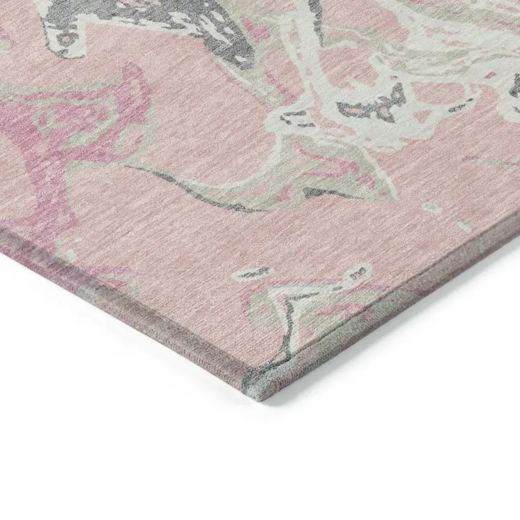 10' X 14' Pink Gray And Ivory Abstract Washable Indoor Outdoor Area Rug