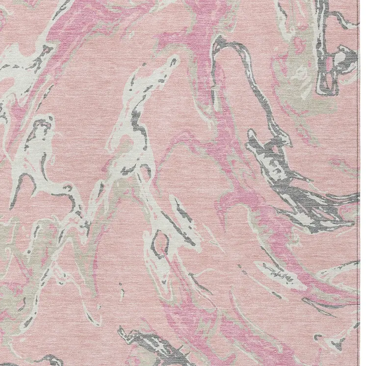 10' X 14' Pink Gray And Ivory Abstract Washable Indoor Outdoor Area Rug
