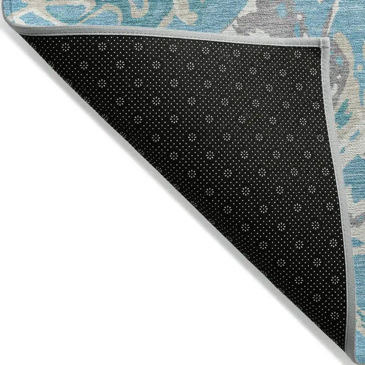 10' X 14' Teal Blue Ivory And Gray Abstract Washable Indoor Outdoor Area Rug