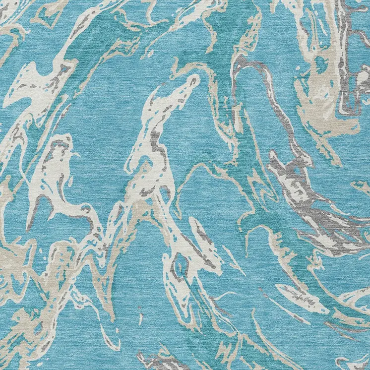 10' X 14' Teal Blue Ivory And Gray Abstract Washable Indoor Outdoor Area Rug