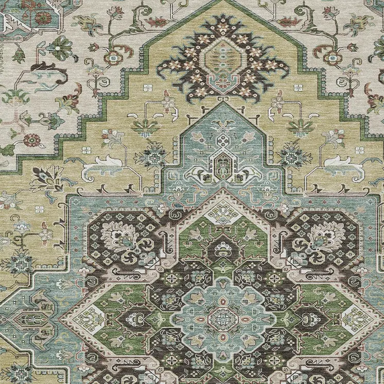 8' X 10' Beige Green And Brown Oriental Washable Indoor Outdoor Area Rug