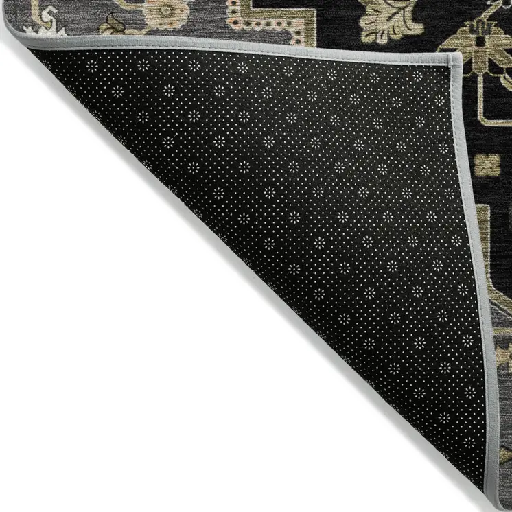 9' X 12' Black Gray And Ivory Oriental Washable Indoor Outdoor Area Rug