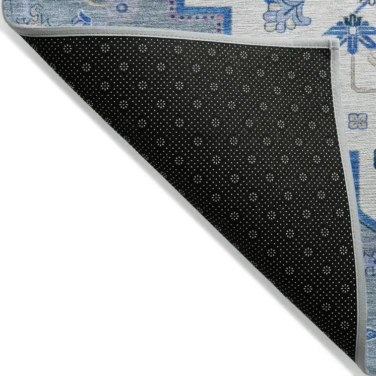 10' X 14' Blue Gray And Ivory Oriental Washable Indoor Outdoor Area Rug