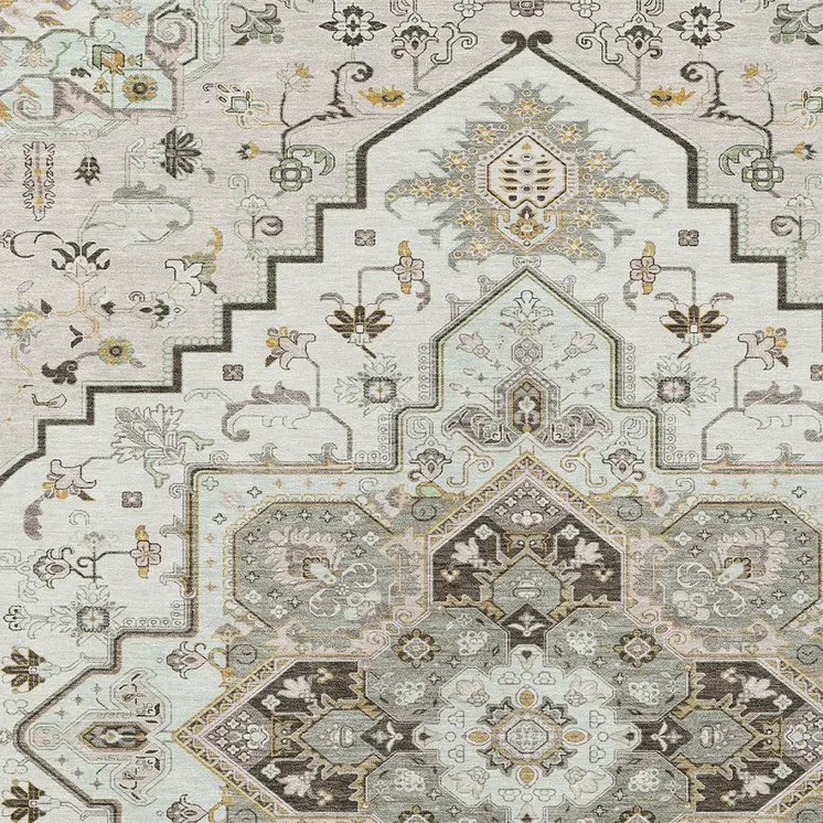 8' X 10' Ivory And Brown Oriental Washable Indoor Outdoor Area Rug