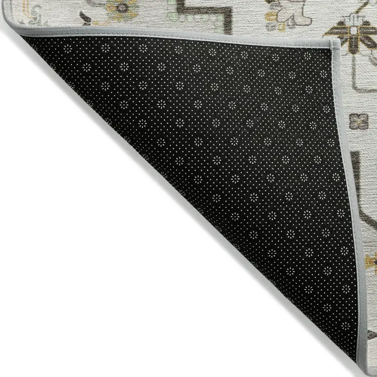 9' X 12' Ivory And Brown Oriental Washable Indoor Outdoor Area Rug