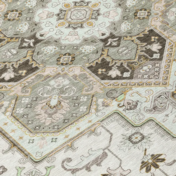 9' X 12' Ivory And Brown Oriental Washable Indoor Outdoor Area Rug