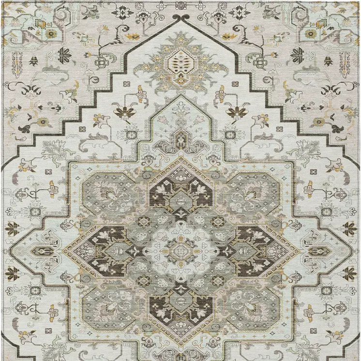 10' X 14' Ivory And Brown Oriental Washable Indoor Outdoor Area Rug